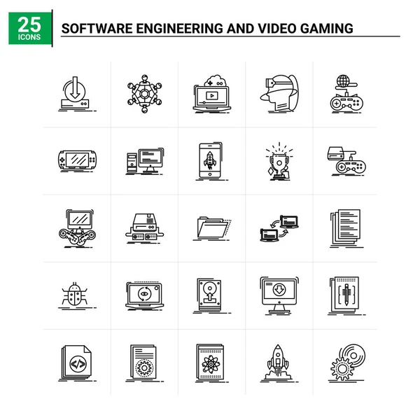 25 Software Engineering And Video Gaming icon set. vector backgr — Stock Vector