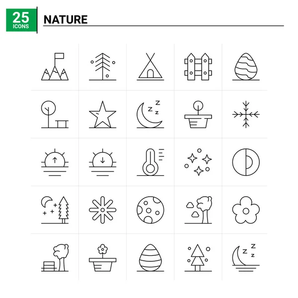 25 Conjunto de ícones da natureza. fundo vetorial — Vetor de Stock