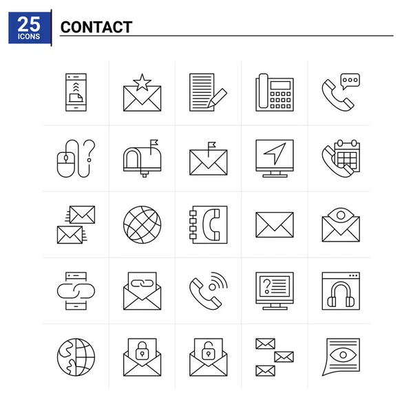 25 Kontaktsymbole gesetzt. Vektorhintergrund — Stockvektor