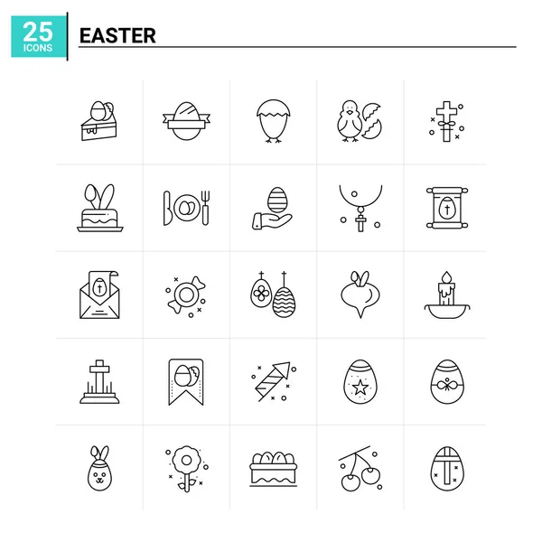 25 Set de iconos de Pascua. fondo de vector — Vector de stock