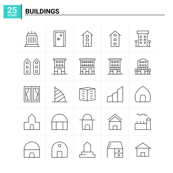 25 Buildings icon set. vector background — Stock Vector