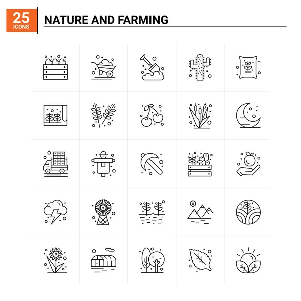 25 Conjunto de iconos de Naturaleza y Agricultura. fondo de vector — Vector de stock