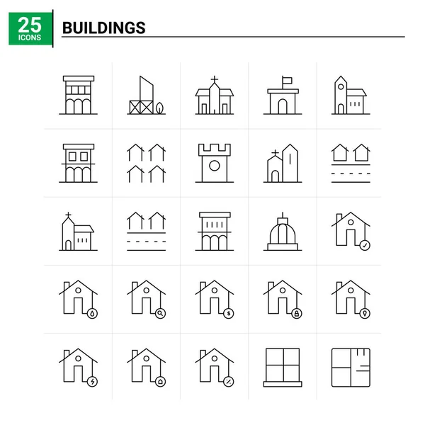 25 Buildings icon set. vector background — Stock Vector