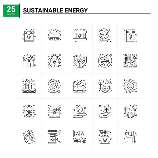 25 Conjunto de iconos de Energía Sostenible. fondo de vector — Vector de stock