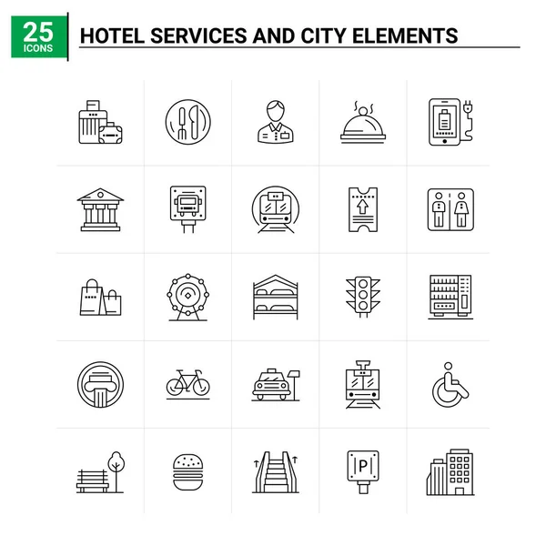 25 Los servicios del hotel y elementos de la ciudad icono conjunto. fondo de vector — Archivo Imágenes Vectoriales