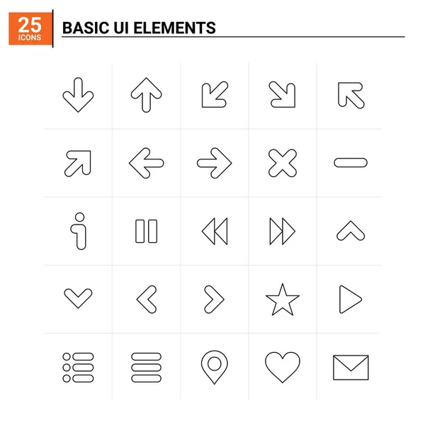 25 grundlegende ui Elemente Icon Set. Vektorhintergrund — Stockvektor