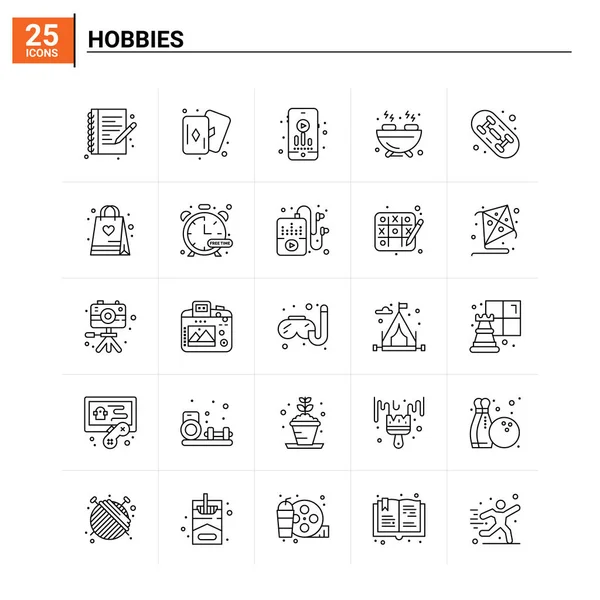 25 Hobbies conjunto de iconos. fondo de vector — Vector de stock