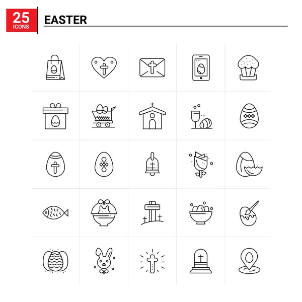 25 Set de iconos de Pascua. fondo de vector — Vector de stock