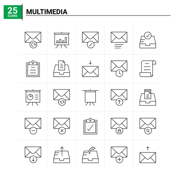 25 Multimedia-Symbolset. Vektorhintergrund — Stockvektor