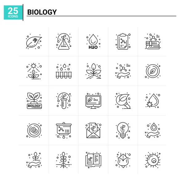 25 Conjunto de iconos de biología. fondo de vector — Vector de stock