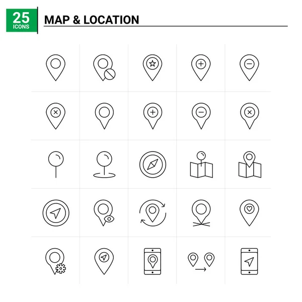 25 Kaart & Locatie pictogram set. vectorachtergrond — Stockvector