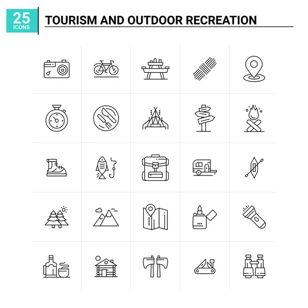 25 conjunto de iconos de turismo y recreación al aire libre. fondo de vector — Vector de stock