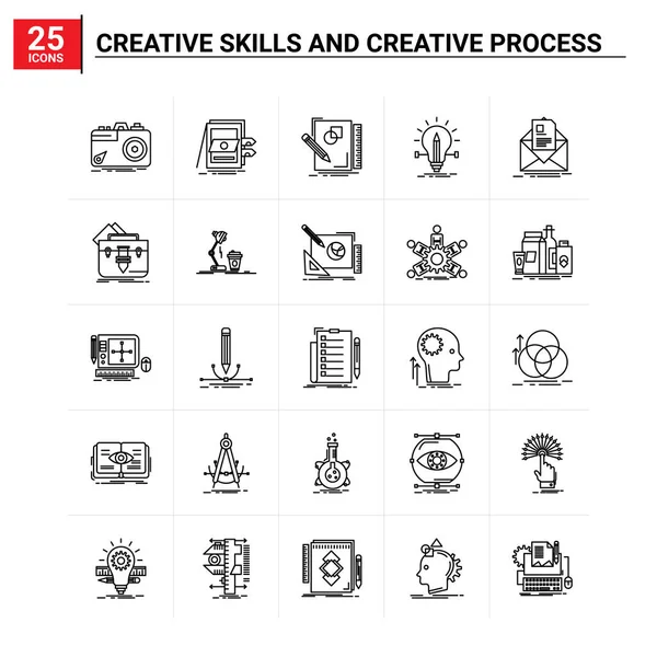 25 habilidades criativas e conjunto de ícones de processo criativo. vetor backgro — Vetor de Stock