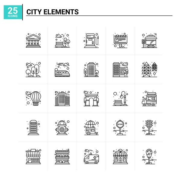 Conjunto de ícones 25 Elementos da Cidade. fundo vetorial — Vetor de Stock