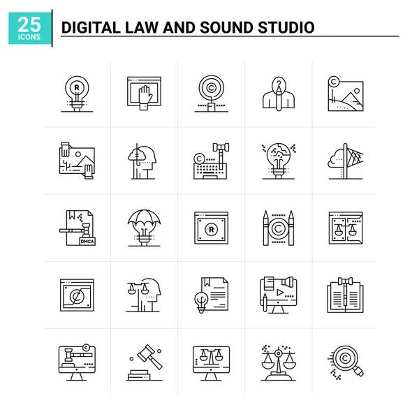 25 Dijital Hukuk ve Ses Stüdyosu ikonu seti. vektör arkaplanı — Stok Vektör