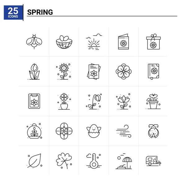 25 Conjunto de iconos de primavera. fondo de vector — Vector de stock