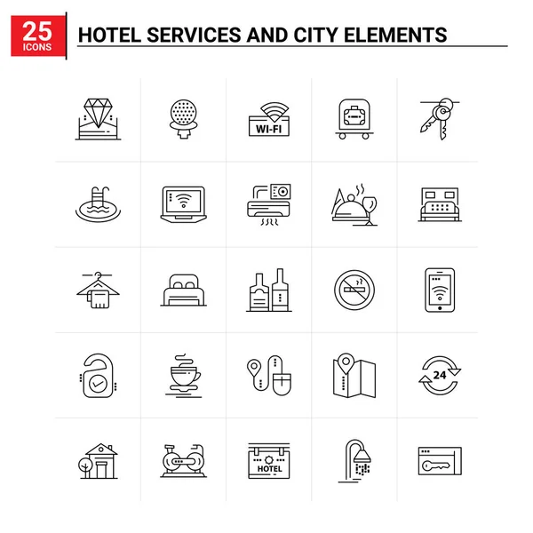 25 Hotel services And City Elements icon set. vector background — Stock Vector