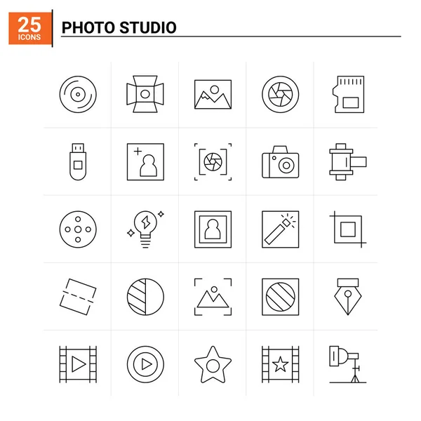Set di 25 icone di Photo Studio. sfondo vettoriale — Vettoriale Stock