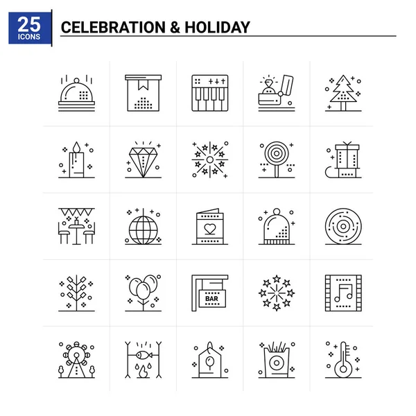 25 Celebración & Conjunto de iconos de vacaciones. fondo de vector — Vector de stock