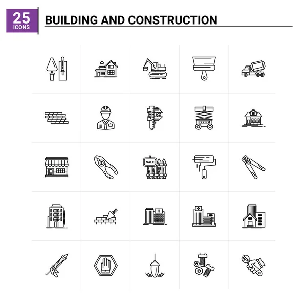 25 Conjunto de iconos de construcción y construcción. fondo de vector — Vector de stock