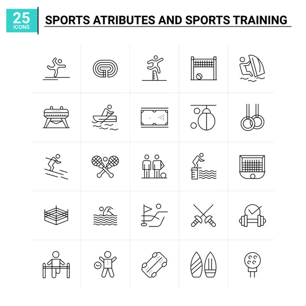 25 Atributos deportivos y entrenamiento deportivo conjunto de iconos. backgro vector — Vector de stock