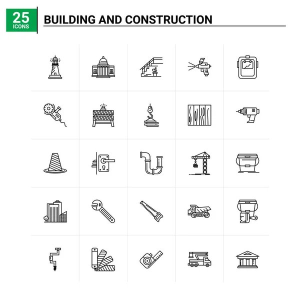 25 Zestaw ikon budowlano-budowlanych. tło wektora — Wektor stockowy
