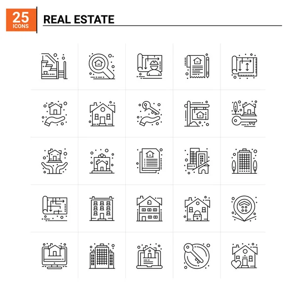 25 Conjunto de iconos inmobiliarios. fondo de vector — Archivo Imágenes Vectoriales