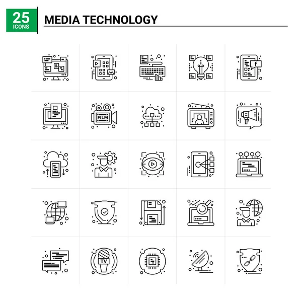 Ensemble d'icônes 25 Media Technology. fond vectoriel — Image vectorielle