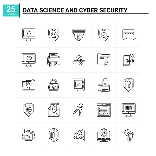 25 Veri Bilimi ve Siber Güvenlik ikonu ayarlandı. vektör arkaplanı