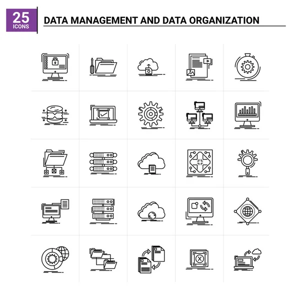 25 Icons für Datenmanagement und Datenorganisation. Vektor Backgr — Stockvektor