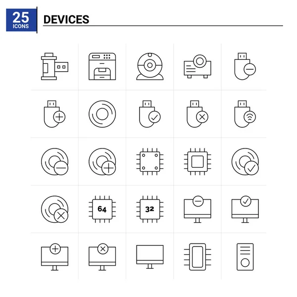Conjunto de ícones 25 Dispositivos. fundo vetorial — Vetor de Stock