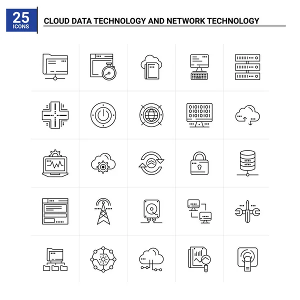 25 Cloud-Datentechnologie und Netzwerktechnologie Icon-Set. Vektor — Stockvektor