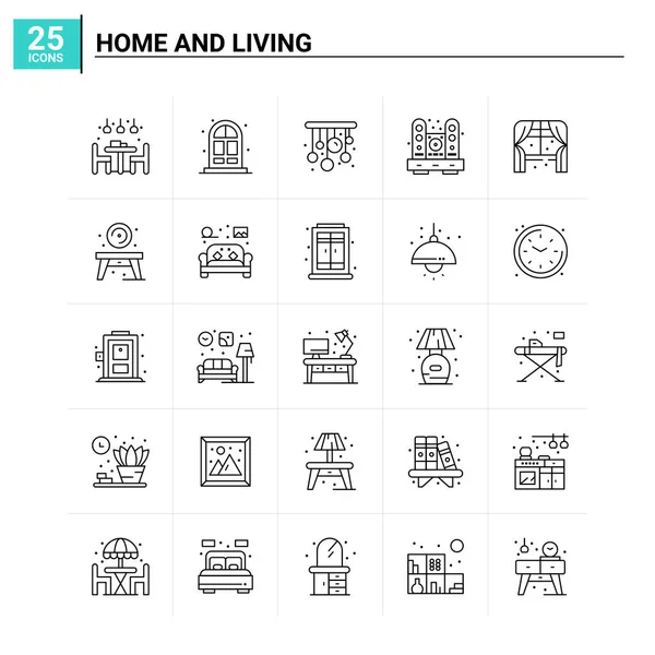 25 Home e conjunto de ícones vivos. fundo vetorial — Vetor de Stock