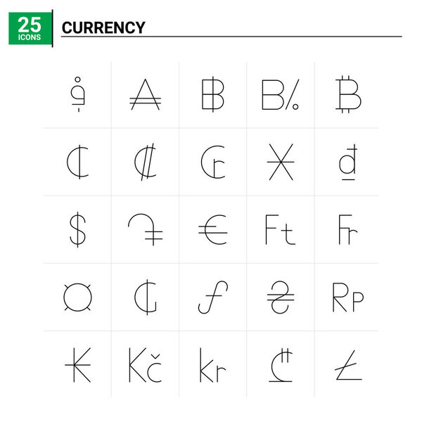 25 Currency icon set. vector background