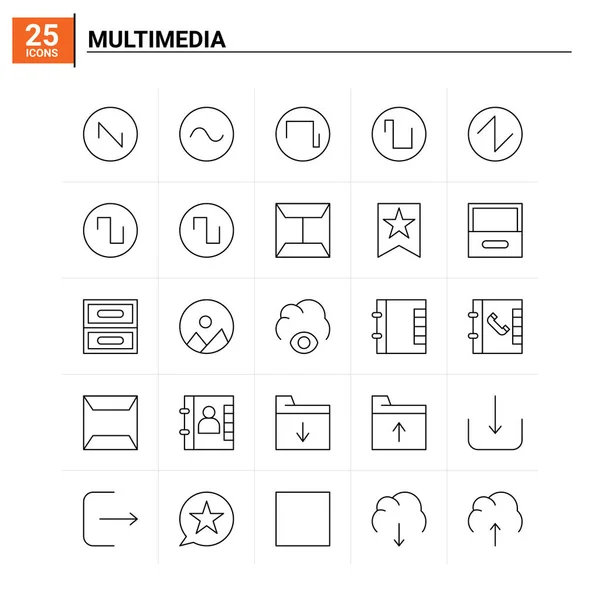25 Conjunto de iconos multimedia. fondo de vector — Vector de stock