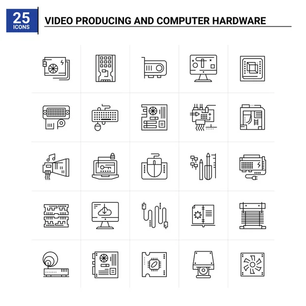 25视频制作和电脑硬件图标集。 向量backgr — 图库矢量图片