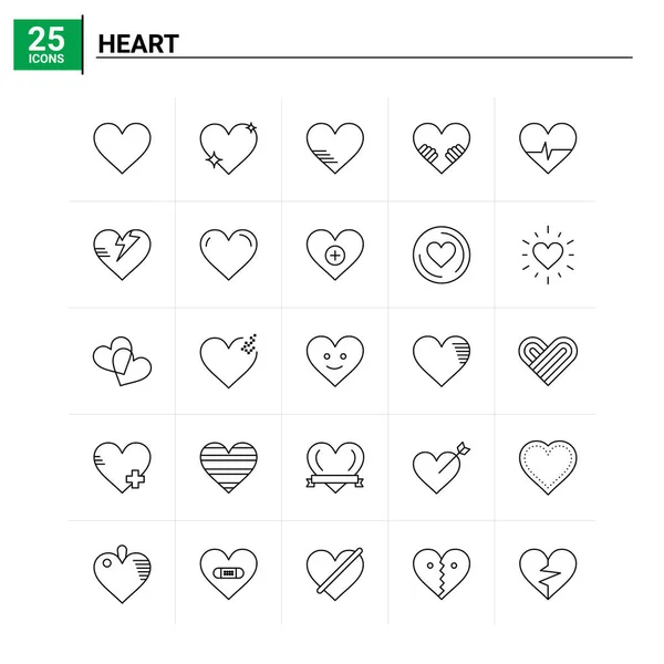 25 Ensemble d'icônes coeur. fond vectoriel — Image vectorielle