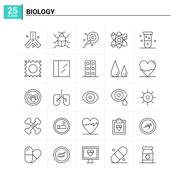 25 Conjunto de iconos de biología. fondo de vector — Vector de stock