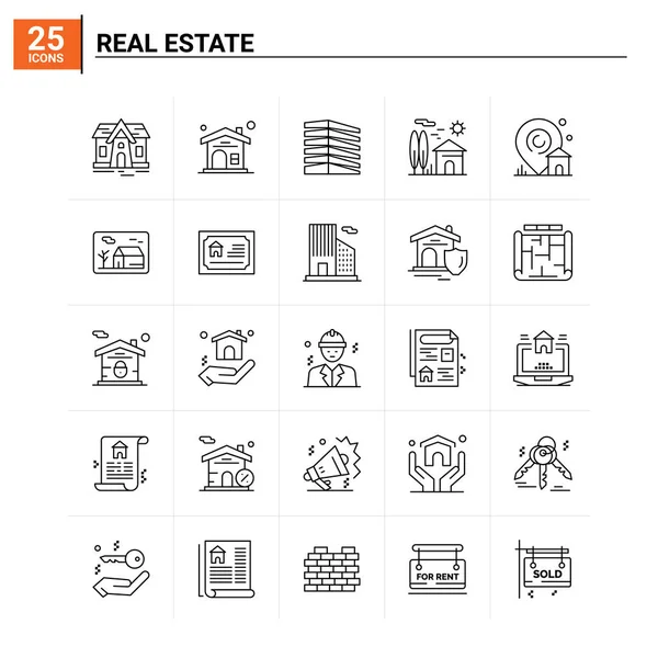 25 Conjunto de iconos inmobiliarios. fondo de vector — Vector de stock