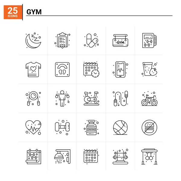 25 Conjunto de iconos de gimnasio. fondo de vector — Vector de stock