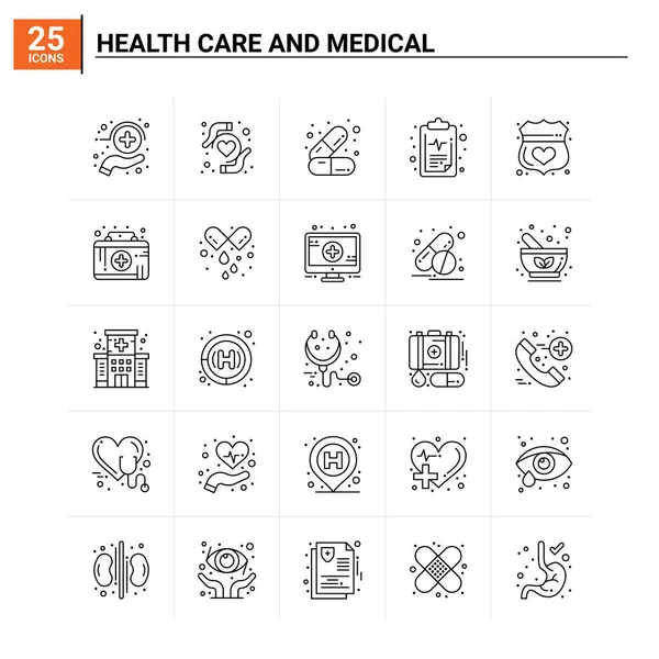25 Cuidados de saúde e conjunto de ícones médicos. fundo vetorial — Vetor de Stock