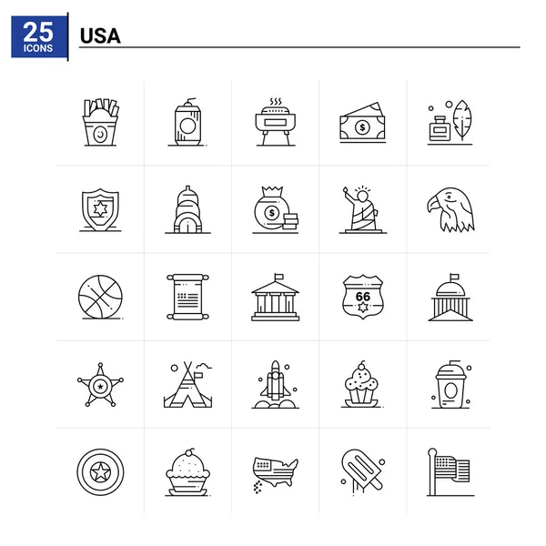 25 Usa icon set. векторный фон — стоковый вектор