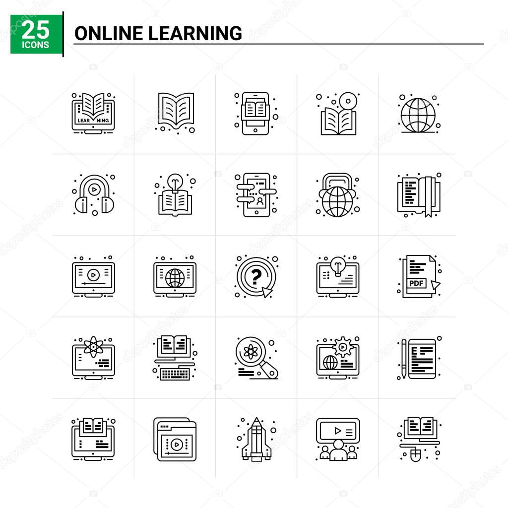 25 Online Learning icon set. vector background