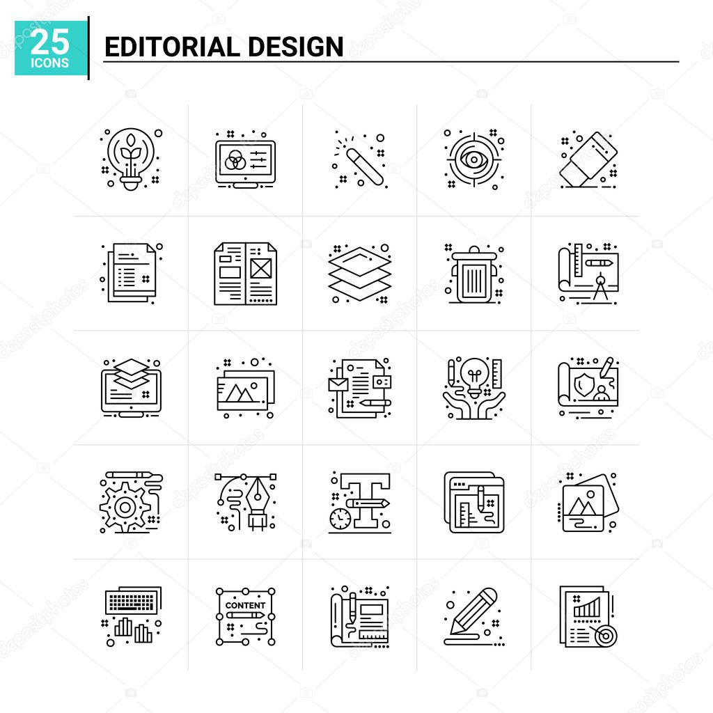 25 Editorial Design icon set. vector background
