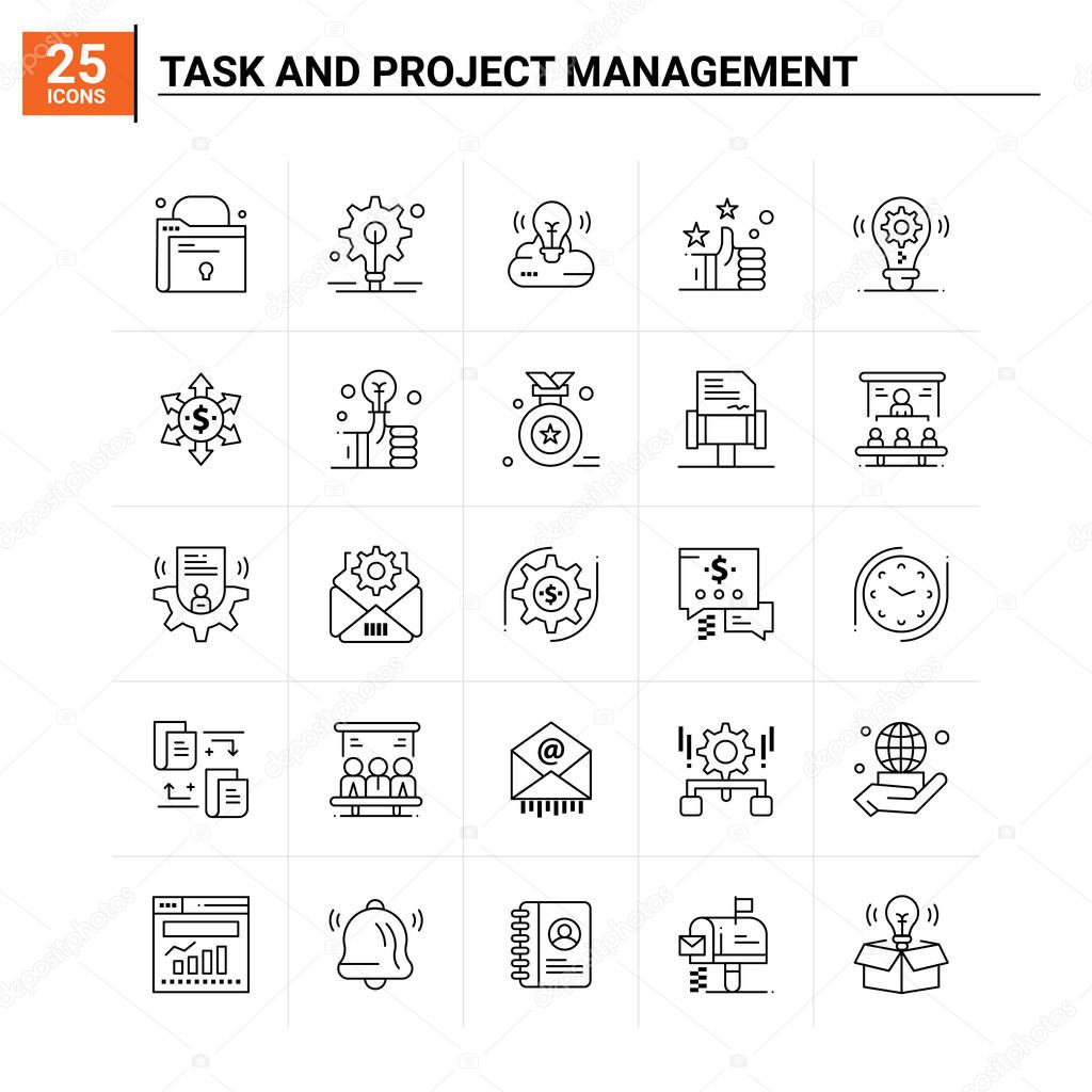 25 Task and Project Management icon set. vector background