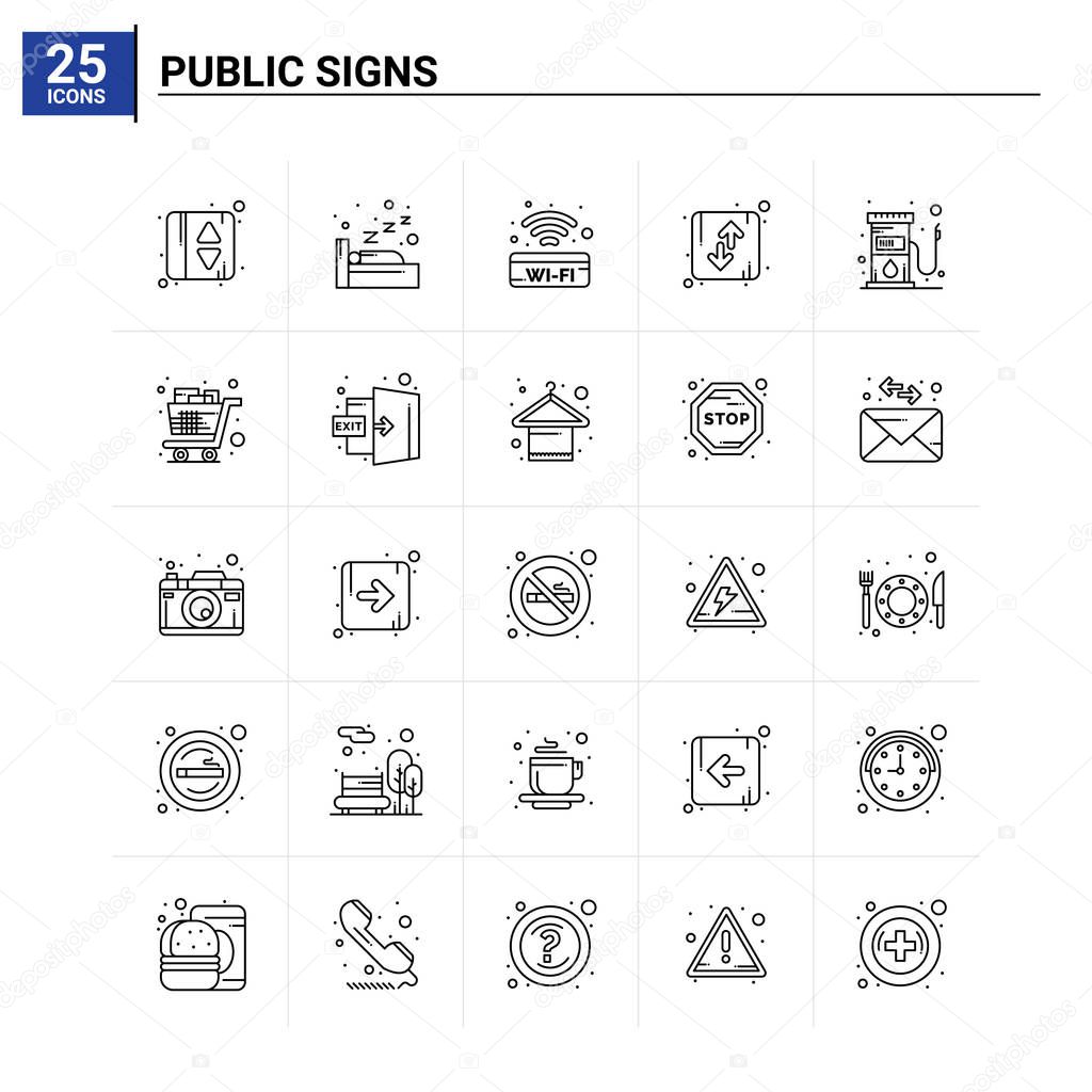 25 Public Signs icon set. vector background