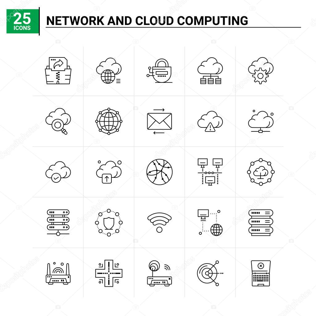 25 Network And Cloud Computing icon set. vector background