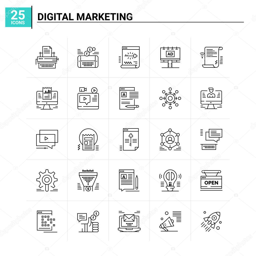 25 Digital Marketing icon set. vector background