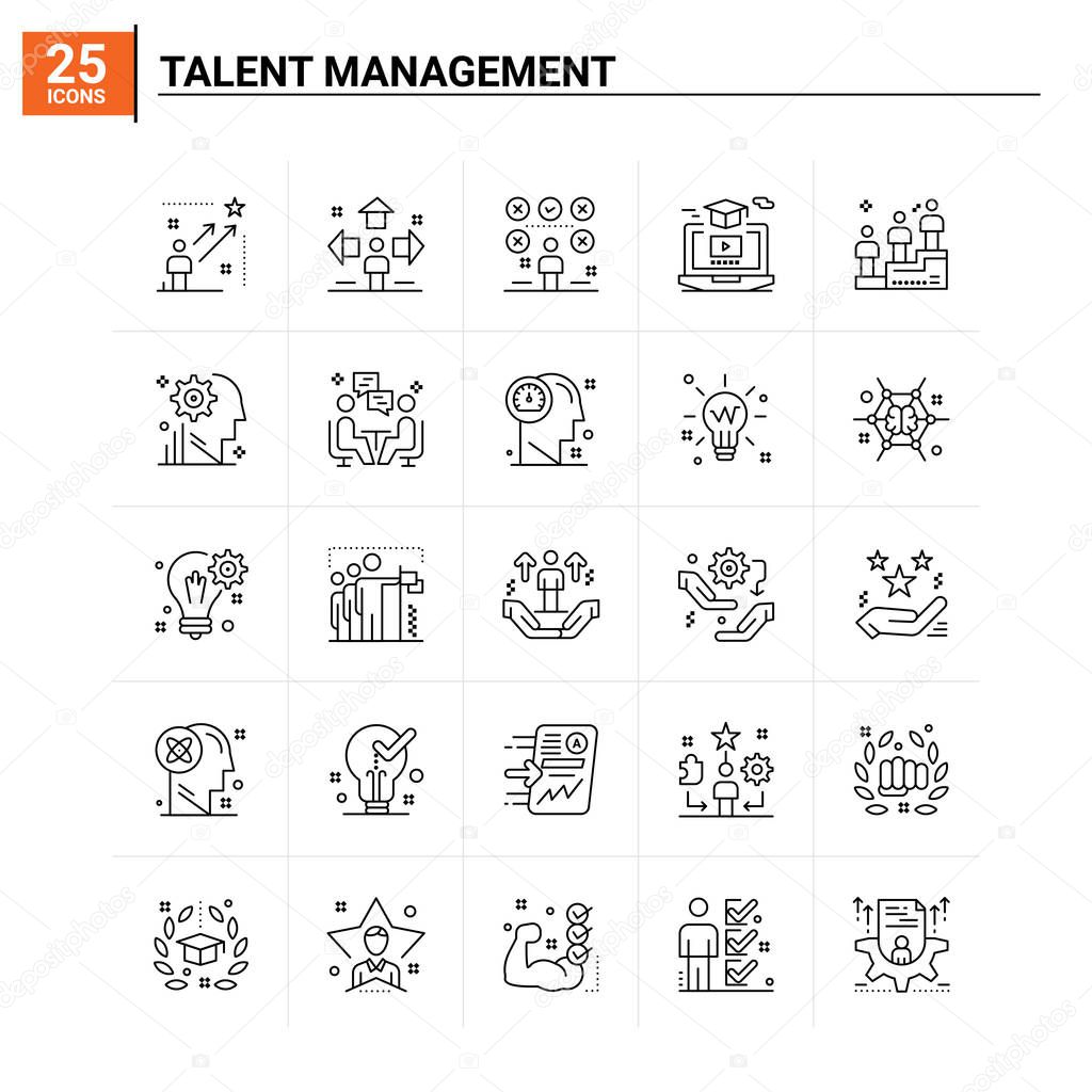 25 Talent Management icon set. vector background