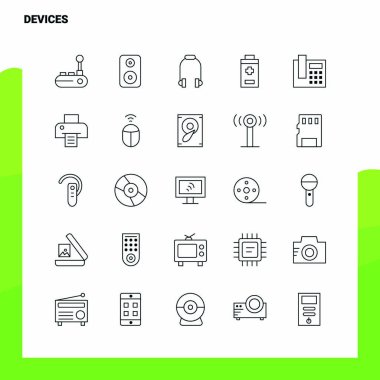 Aygıt Hattı Simgesi kümesi 25 Simge ayarla. Vektör Minimalizm Biçimi D